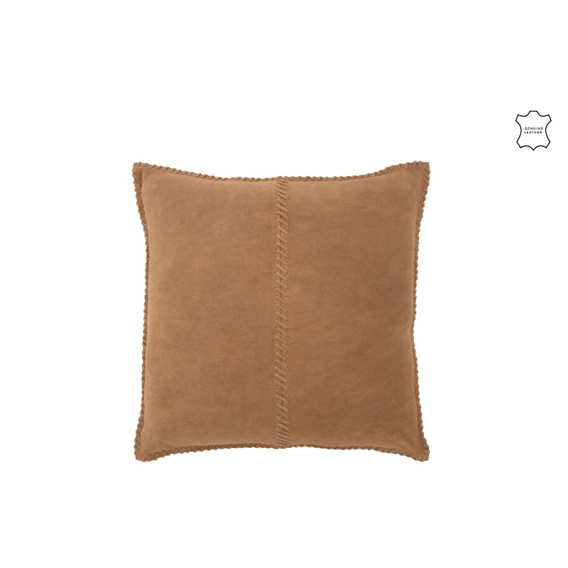 Cuscino quadrato in pelle marrone 45x45x8 cm Cuscino quadrato in pelle marrone 45x45x8 cm