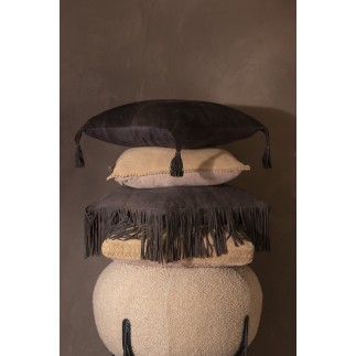 Cuscino con frange in pelle marrone 45x45x8 cm