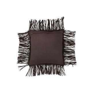 Cuscino con frange in pelle marrone 45x45x8 cm