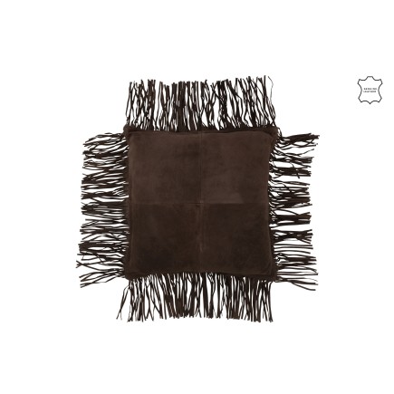 Cuscino con frange in pelle marrone 45x45x8 cm