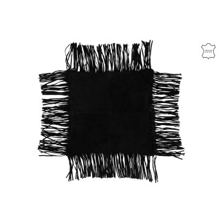 Cuscino con frange in pelle nera 45x45x8 cm
