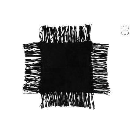 Cuscino con frange in pelle nera 45x45x8 cm