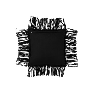 Cuscino con frange in pelle nera 45x45x8 cm