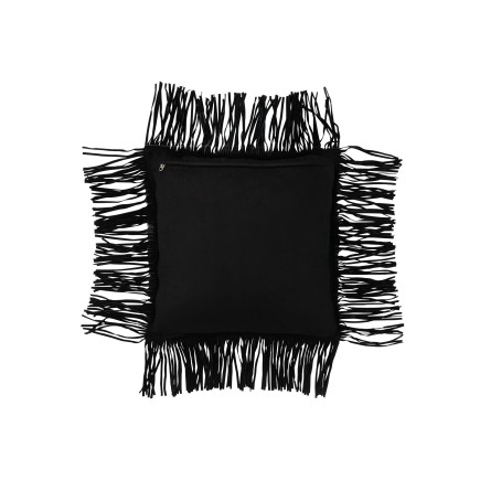 Cuscino con frange in pelle nera 45x45x8 cm