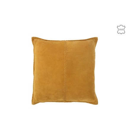 Cuscino quadrato in pelle gialla 45x45x8 cm