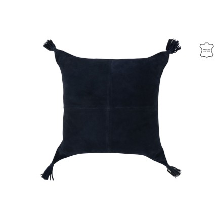 Cuscino in pelle blu con nappe 45x45x8 cm