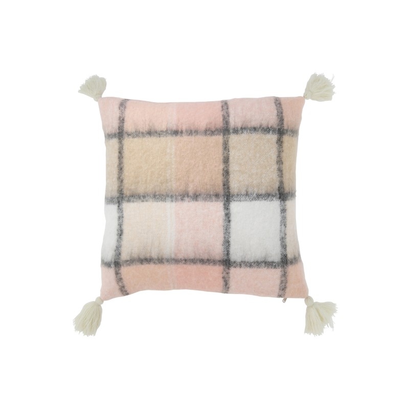 Almofada quadrada em tecido bege e rosa 45x45x5cm
