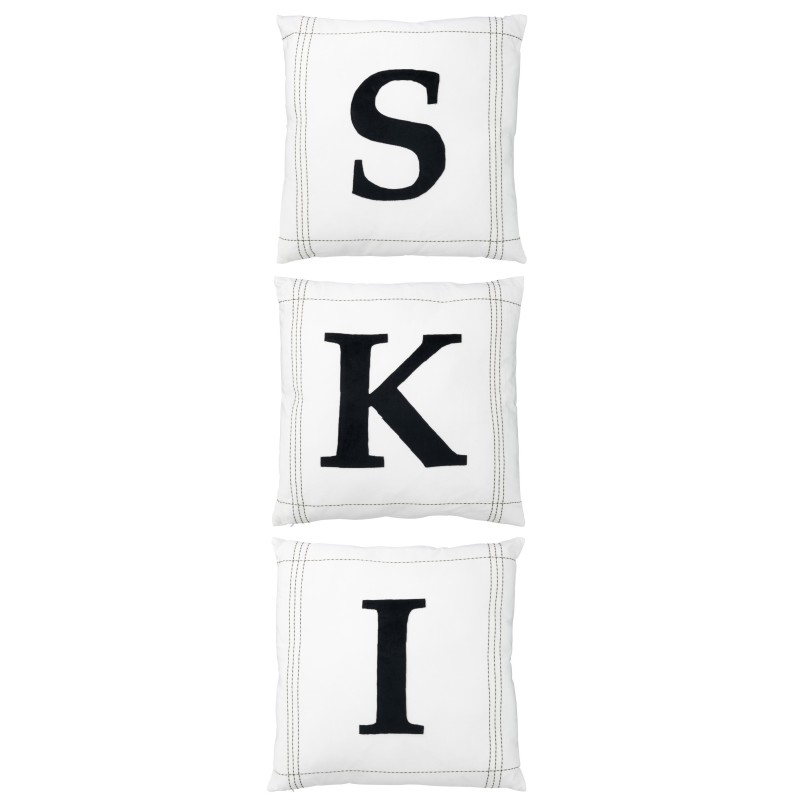 Set di 3 cuscini da sci in tessuto bianco e nero 45x45x10 cm Set di 3 cuscini da sci in tessuto bianco e nero 45x45x10 cm