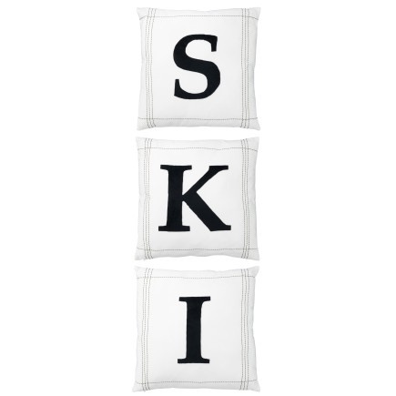 Set de 3 coussins ski en textile blanc et noir 45x45x10 cm