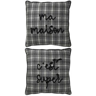 Set de 2 coussins avec texte en textile gris 45x45x10 cm