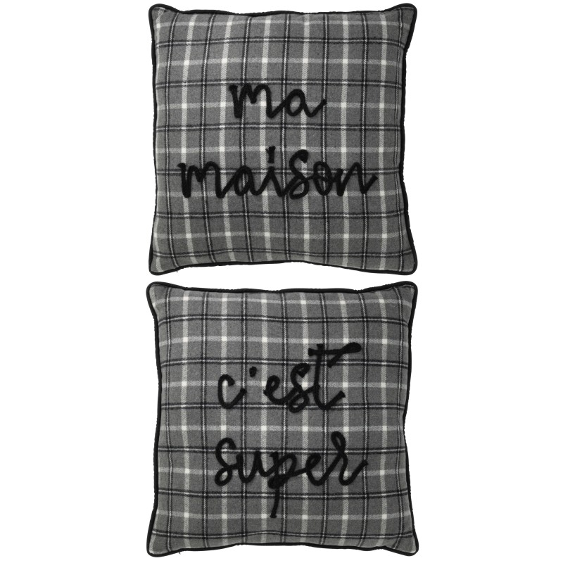 Juego de 2 cojines con texto en tejido gris 45 x 45 x 10 cm Juego de 2 cojines con texto en tejido gris 45 x 45 x 10 cm