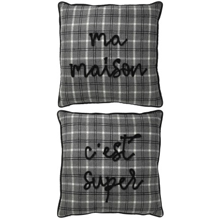 Set de 2 coussins avec texte en textile gris 45x45x10 cm