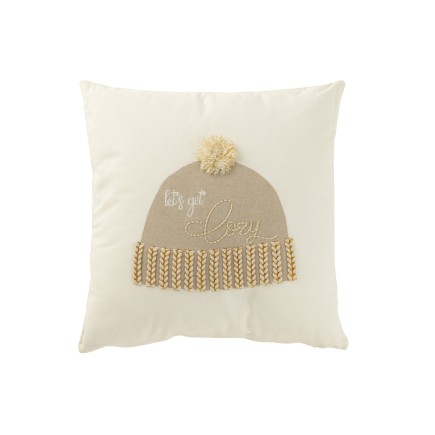 Coussin carré en coton beige 45x45x12 cm