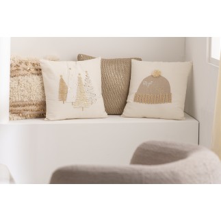 Cojín cuadrado de algodón beige 45x45x12 cm