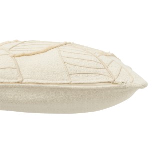Coussin carré avec motifs feuilles en textile blanc 43x43x10 cm