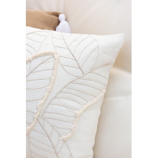 Cuscino quadrato con motivo a foglie in tessuto bianco 43x43x10 cm