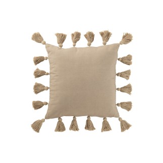 Cuscino quadrato con floche in cotone beige 45x45x15 cm