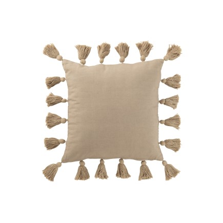 Cuscino quadrato con floche in cotone beige 45x45x15 cm