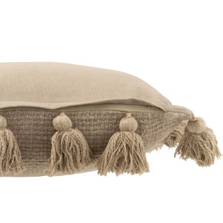 Cuscino quadrato con floche in cotone beige 45x45x15 cm