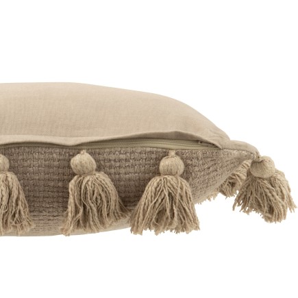 Coussin carré avec floche en coton beige 45x45x15 cm