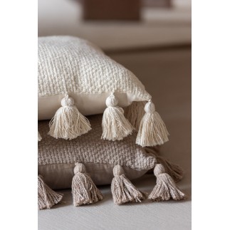 Cuscino quadrato con floche in cotone beige 45x45x15 cm