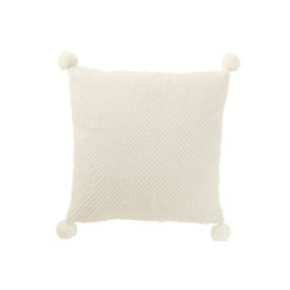 Cuscino quadrato in poliestere bianco con nappe 45x45x13 cm