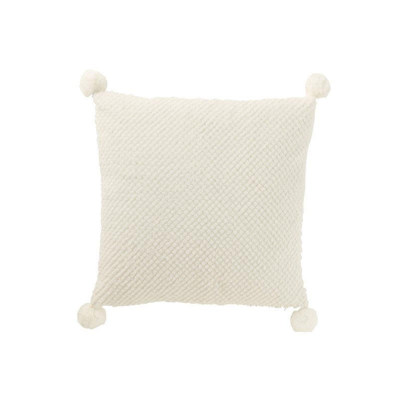 Almofada quadrada com pompons em poliéster branco 45x45x13 cm Almofada quadrada com pompons em poliéster branco 45x45x13 cm