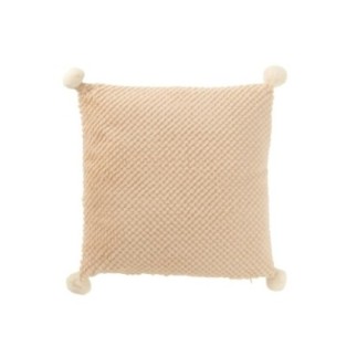 Cuscino quadrato con nappe in poliestere beige 45x45x13 cm