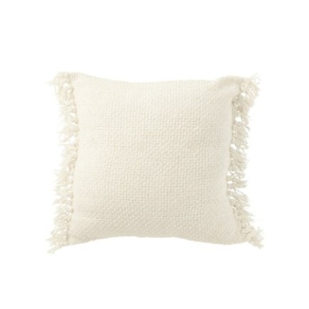 Coussin carré avec franges en coton blanc 45x45x12 cm