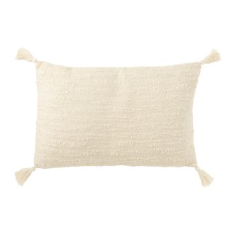 Cuscino rettangolare con floche in cotone beige 60x40x12 cm
