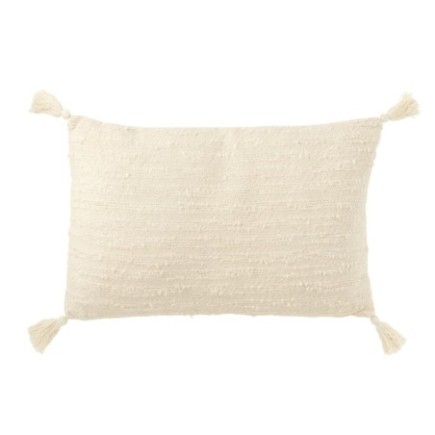 Cuscino rettangolare con floche in cotone beige 60x40x12 cm