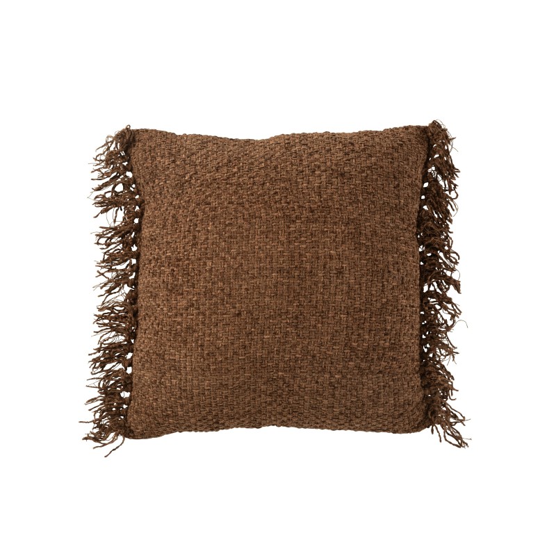 Cuscino quadrato con frange in cotone marrone 45x45x12 cm Cuscino quadrato con frange in cotone marrone 45x45x12 cm