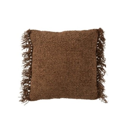 Coussin carré avec franges en coton marron 45x45x12 cm
