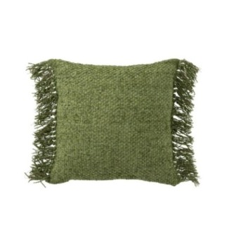 Coussin carré avec franges en coton vert 45x45x12 cm