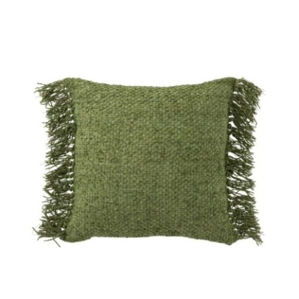 Coussin carré avec franges en coton vert 45x45x12 cm
