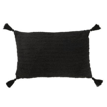 Cojín rectangular con solapas de algodón negro 60x40x12 cm