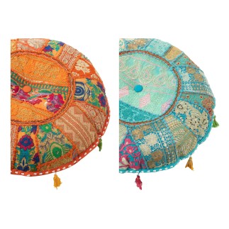 Puff plano redondo de algodón multicolor 55x55x20 cm