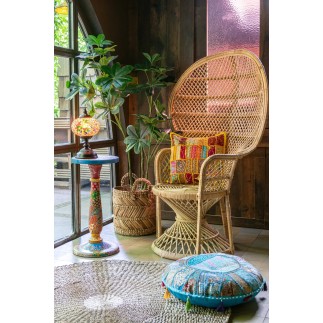 Pouf piatto rotondo in cotone multicolore 55x55x20 cm