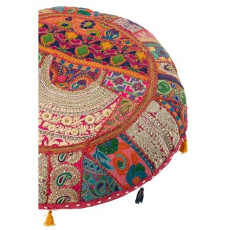 Puff plano redondo de algodón multicolor 80x80x20 cm
