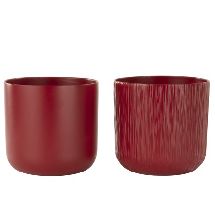 Set de 2 cache-pots en céramique Rouge 26.5x26.5x26cm