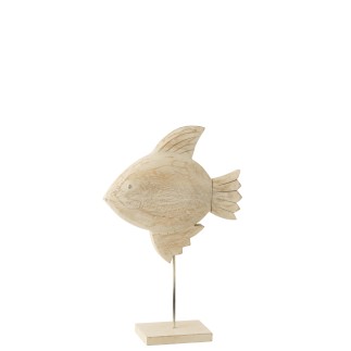 Figurine poisson sur socle en bois de manguier blanc 27x9.5x40 cm