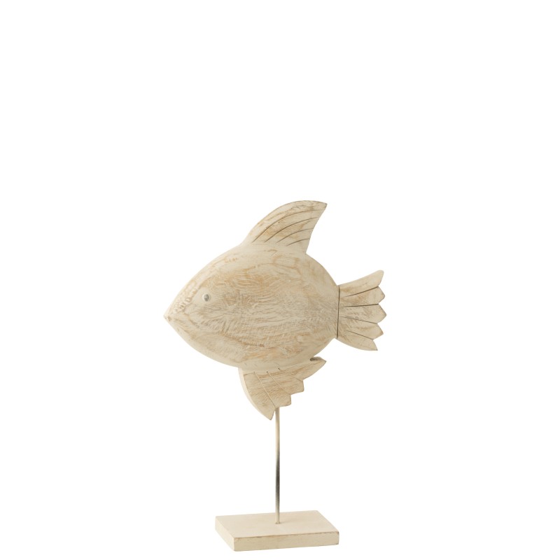 Estatueta de peixe sobre base em madeira de manga branca 27x9,5x40 cm