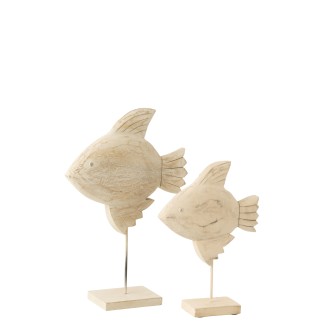 Figurine poisson sur socle en bois de manguier blanc 27x9.5x40 cm