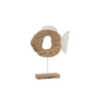 Poisson sur socle en bois de manguier marron 36x9x48 cm 