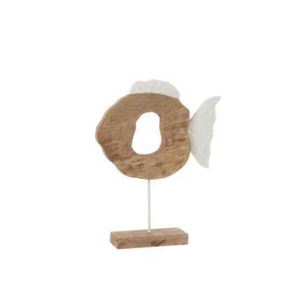Poisson sur socle en bois de manguier marron 36x9x48 cm 