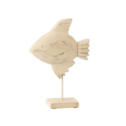 Statuette poisson sur socle en bois de manguier blanc 20x7x31 cm