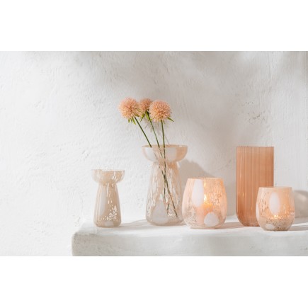 Vase fils en verre beige/blanc 10.5x10.5x17.5 cm