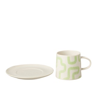 Tasse avec sous-tasse en porcelaine vert 16x16x9 cm