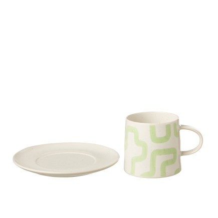 Tasse avec sous-tasse en porcelaine vert 16x16x9 cm