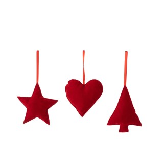 Set de 3 Suspension en textile rouge 13x3x13 cm